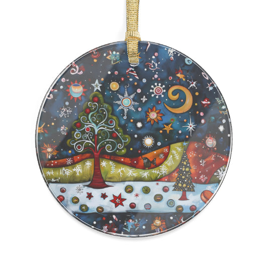 Whimsical Winter Village: Abstract Folk Art Christmas Scene Acrylic Ornaments 1, 5, 10, 25, and 50 pieces