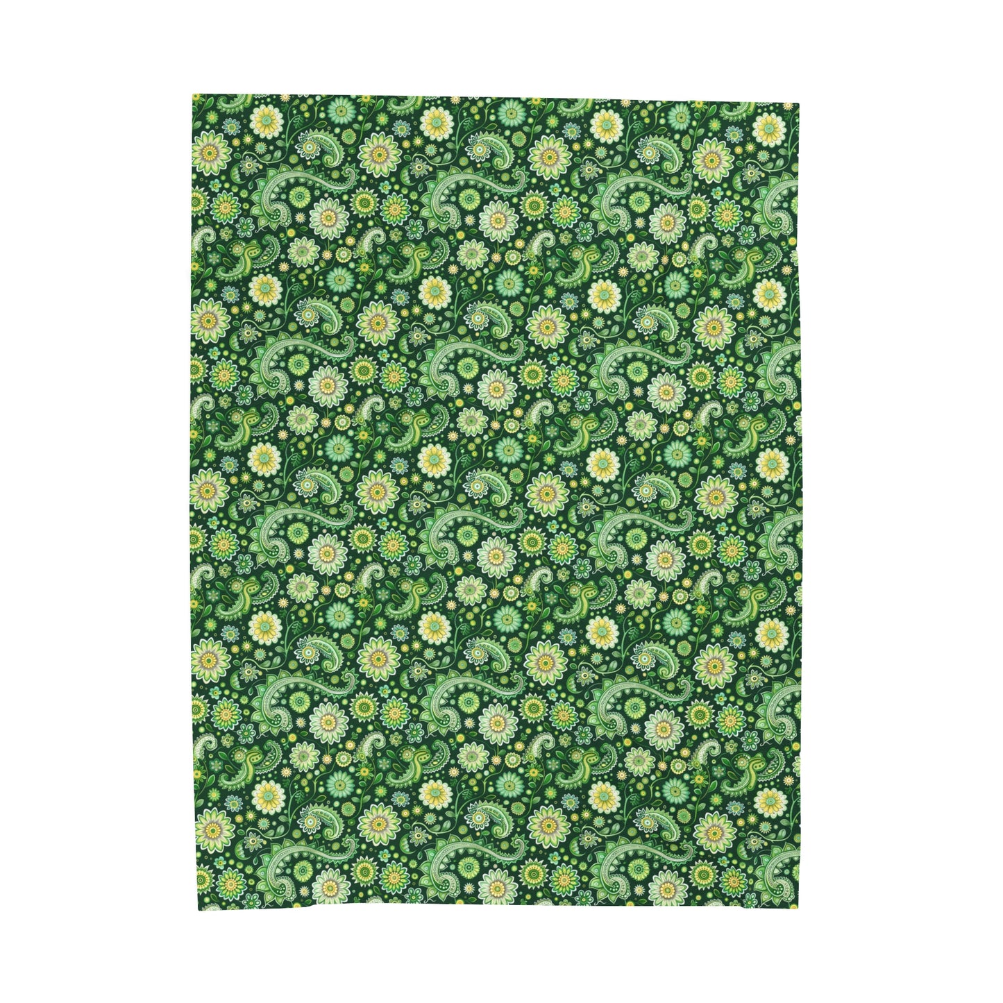 Emerald Oasis in Lush Paisley and Floral Mandala in Soothing Green Tones Velveteen Plush Blanket 3 Sizes