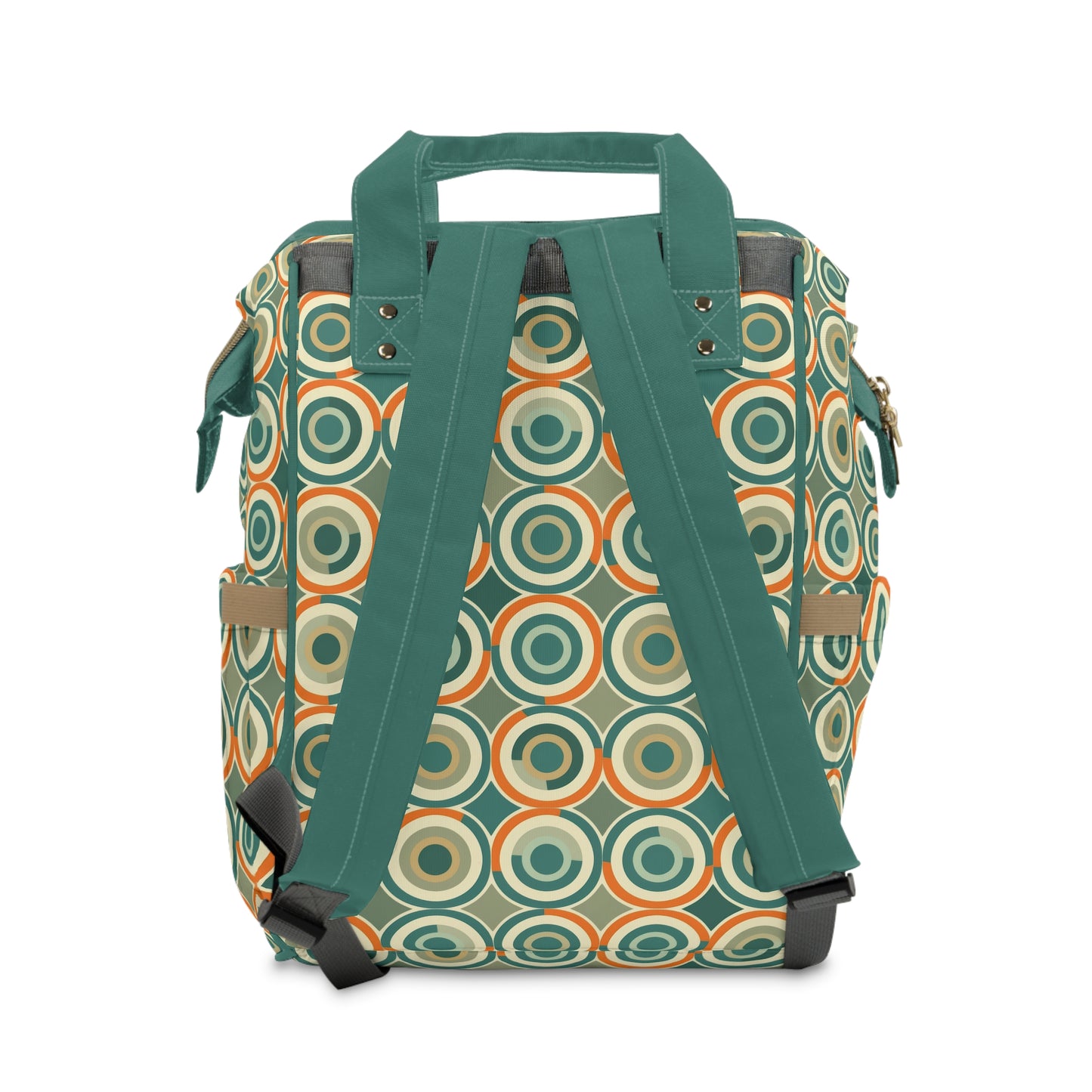 Retro Vintage Circle Pattern in Teal and Orange Multifunctional Diaper Backpack