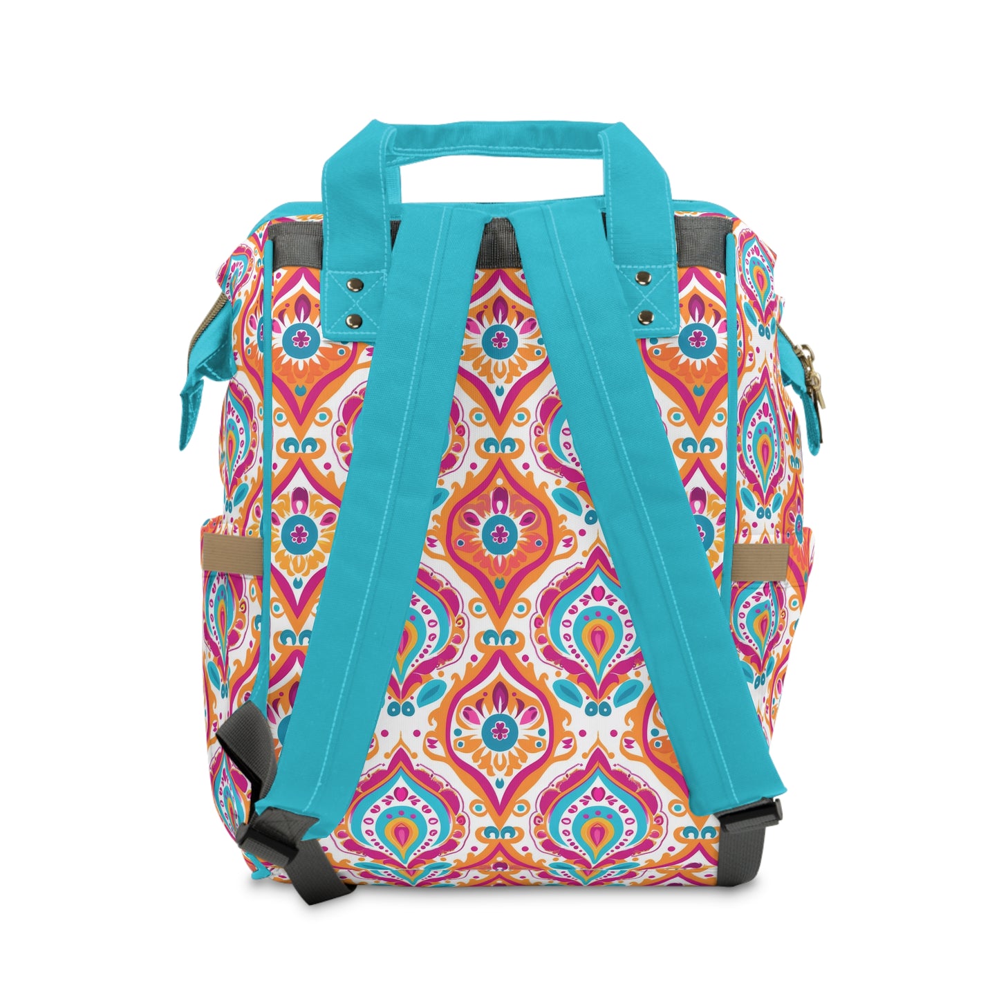 Bohemian Rapture of Floral Harmony in Lush Tangerine and Cerulean Multifunctional Diaper Backpack