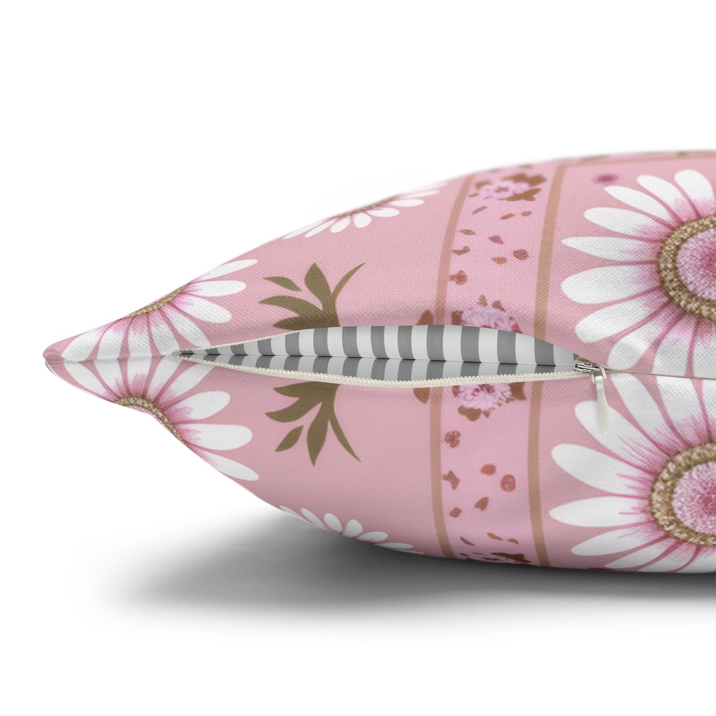 Charming Daisy Pink and White Floral Tile Pattern Spun Polyester Square Pillowcase 4 Sizes