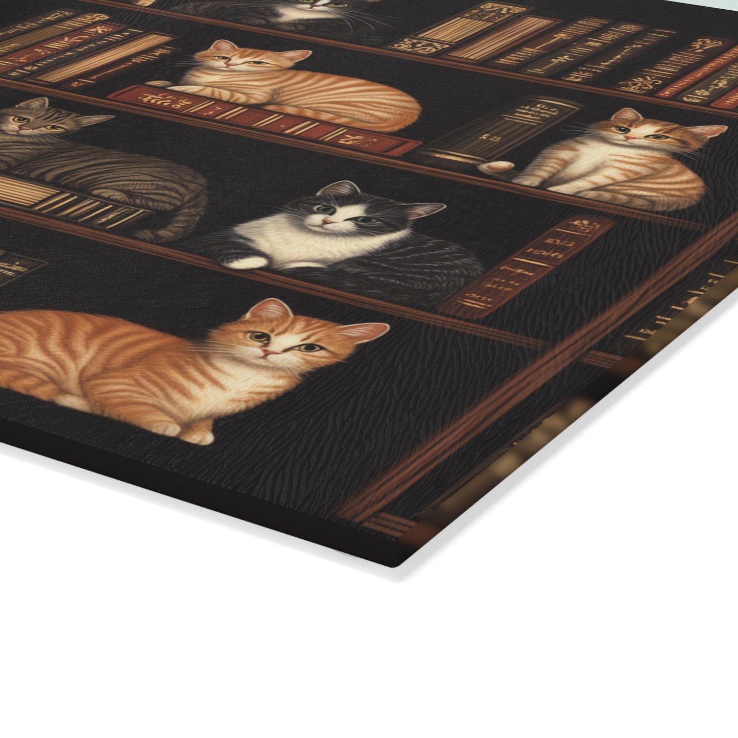 Cozy Bookshelf Cats Glass Cutting Board - 2 Sizes