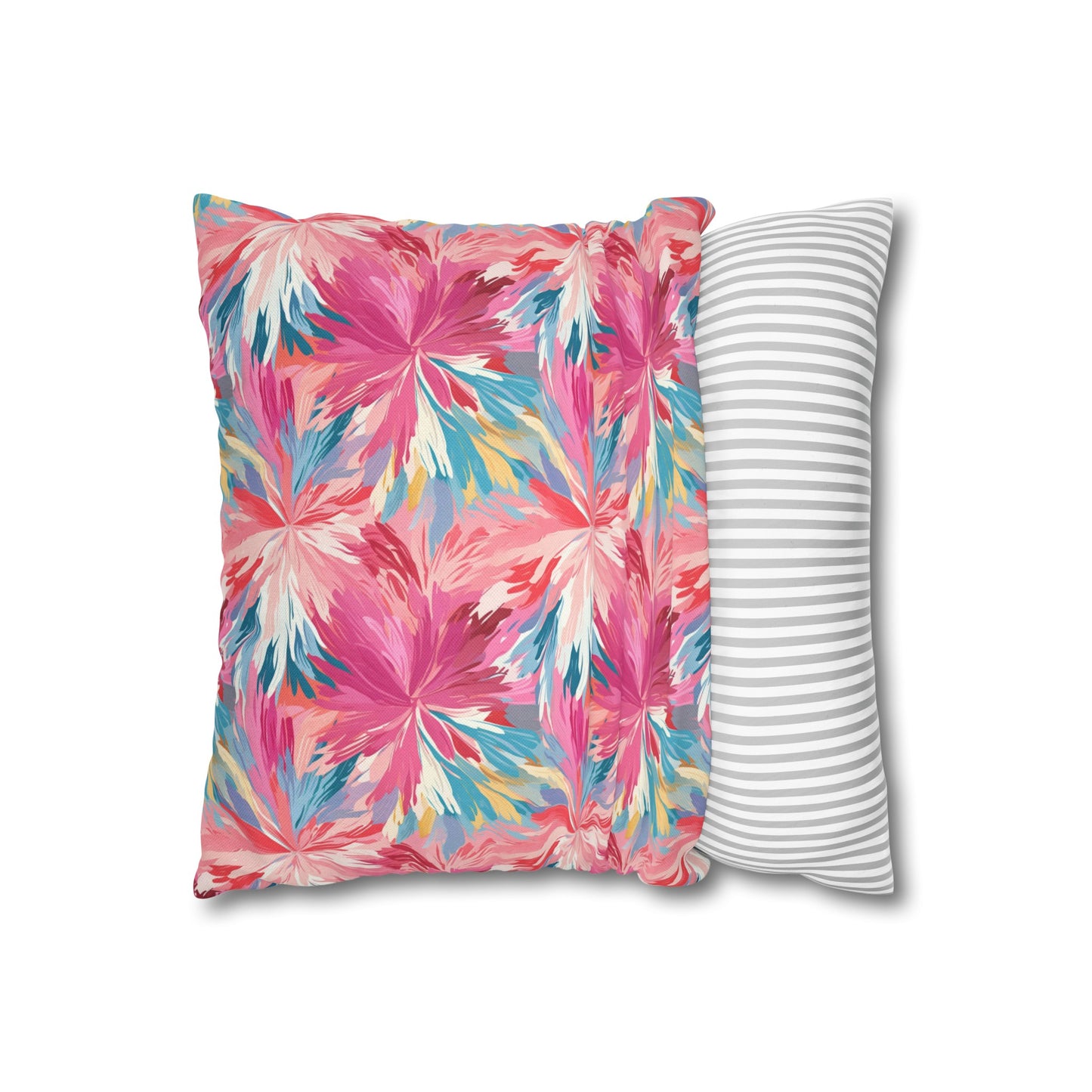 Whispering Sunset: Muted Pinks, Blues, and Gold Watercolor Flowers Spun Polyester Square Pillowcase 4 Sizes