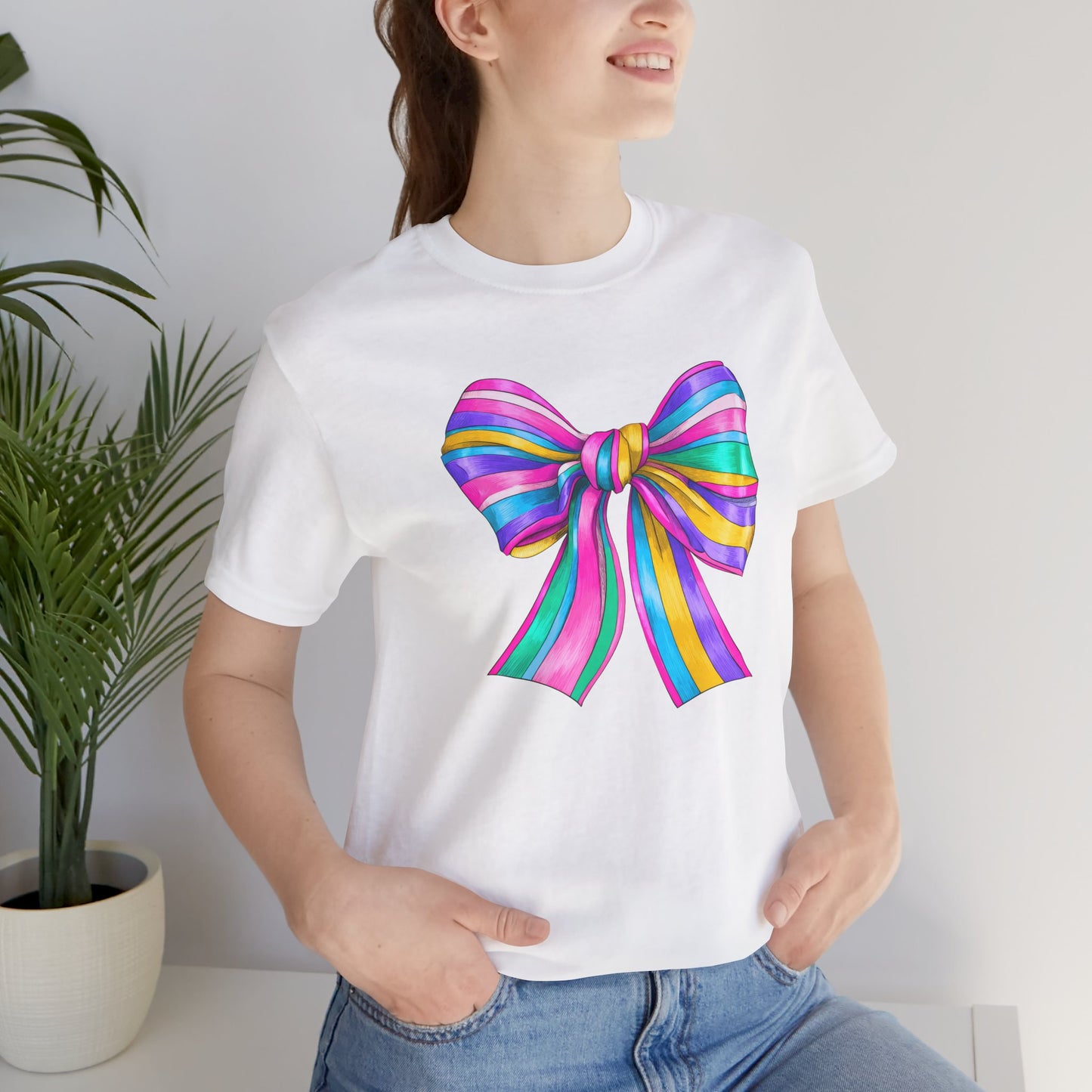 Coquette Bow Rainbow Stripes Jersey Short Sleeve T-shirt