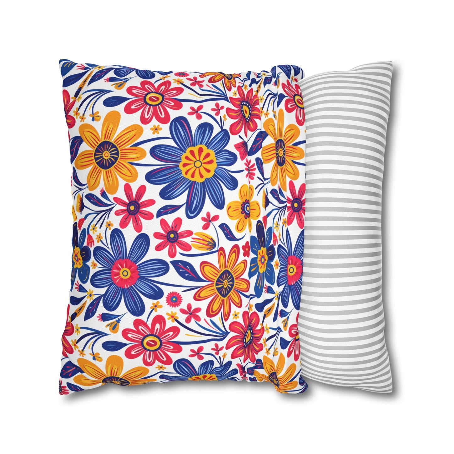 Vivid Blossom Bouquet: Large Hand-Drawn Spring Flowers Bursting with Vibrant Colors Spun Polyester Square Pillowcase 4 Sizes