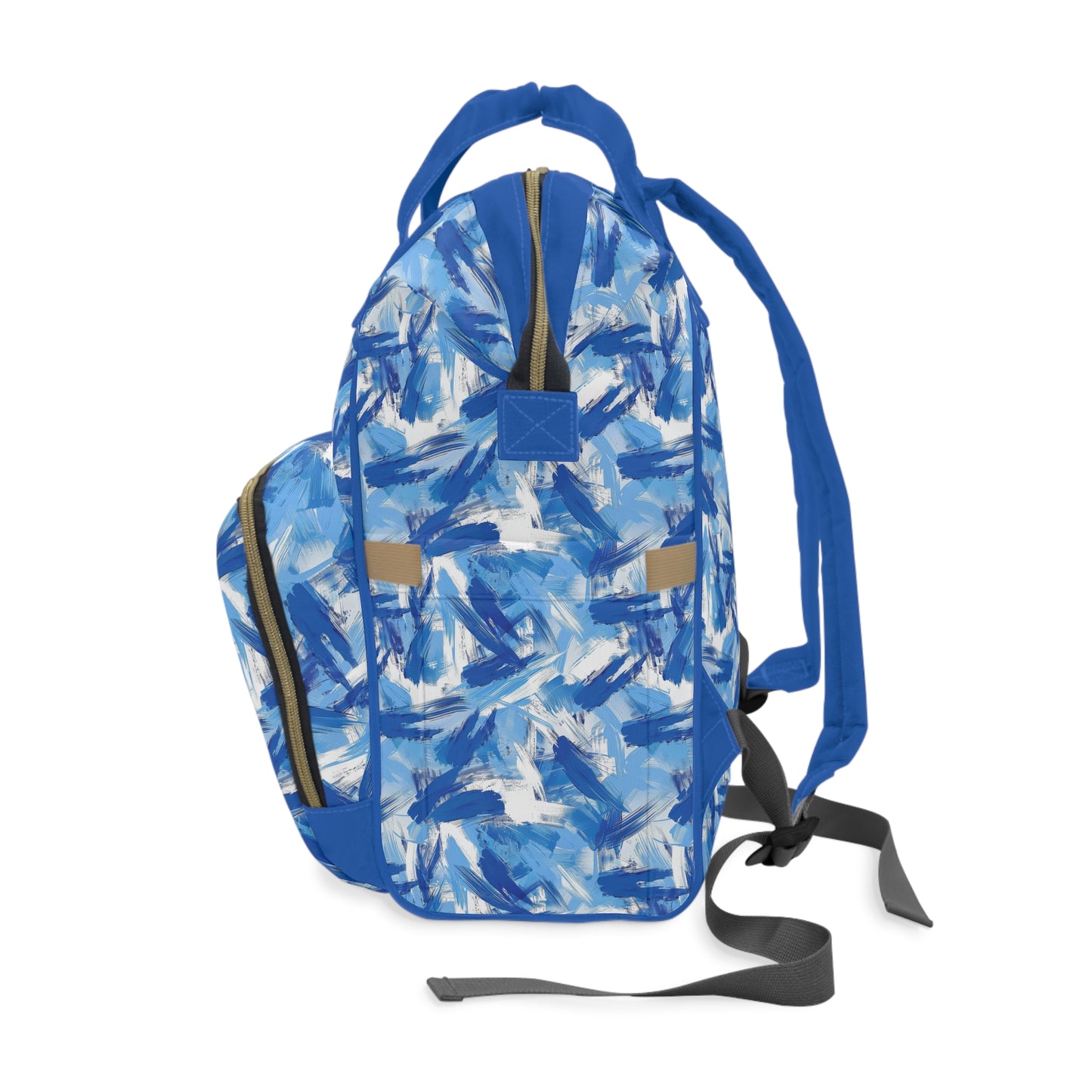 Bold Blue and White Abstract Brushstroke Pattern Multifunctional Diaper Backpack