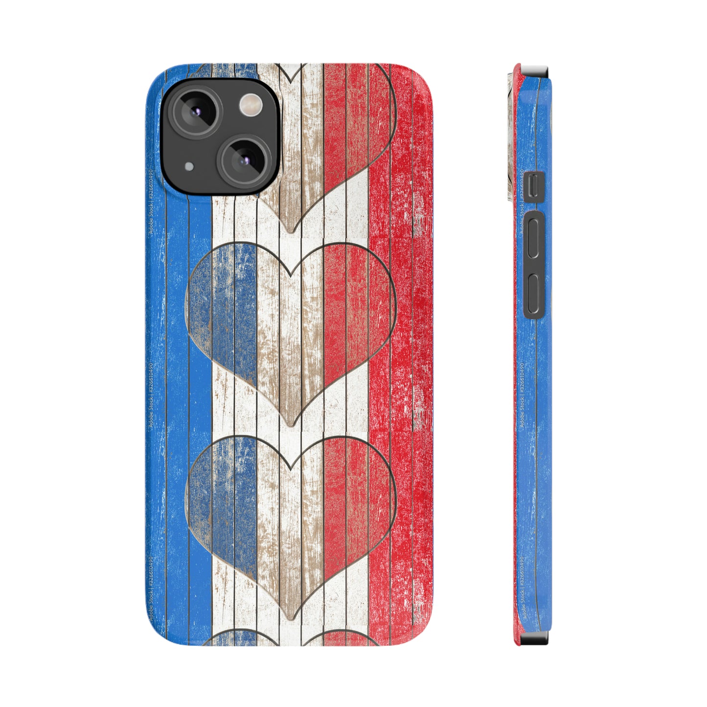 Painted Heart in Red White Blue Wood Wall Iphone 15-12 Slim Phone Case