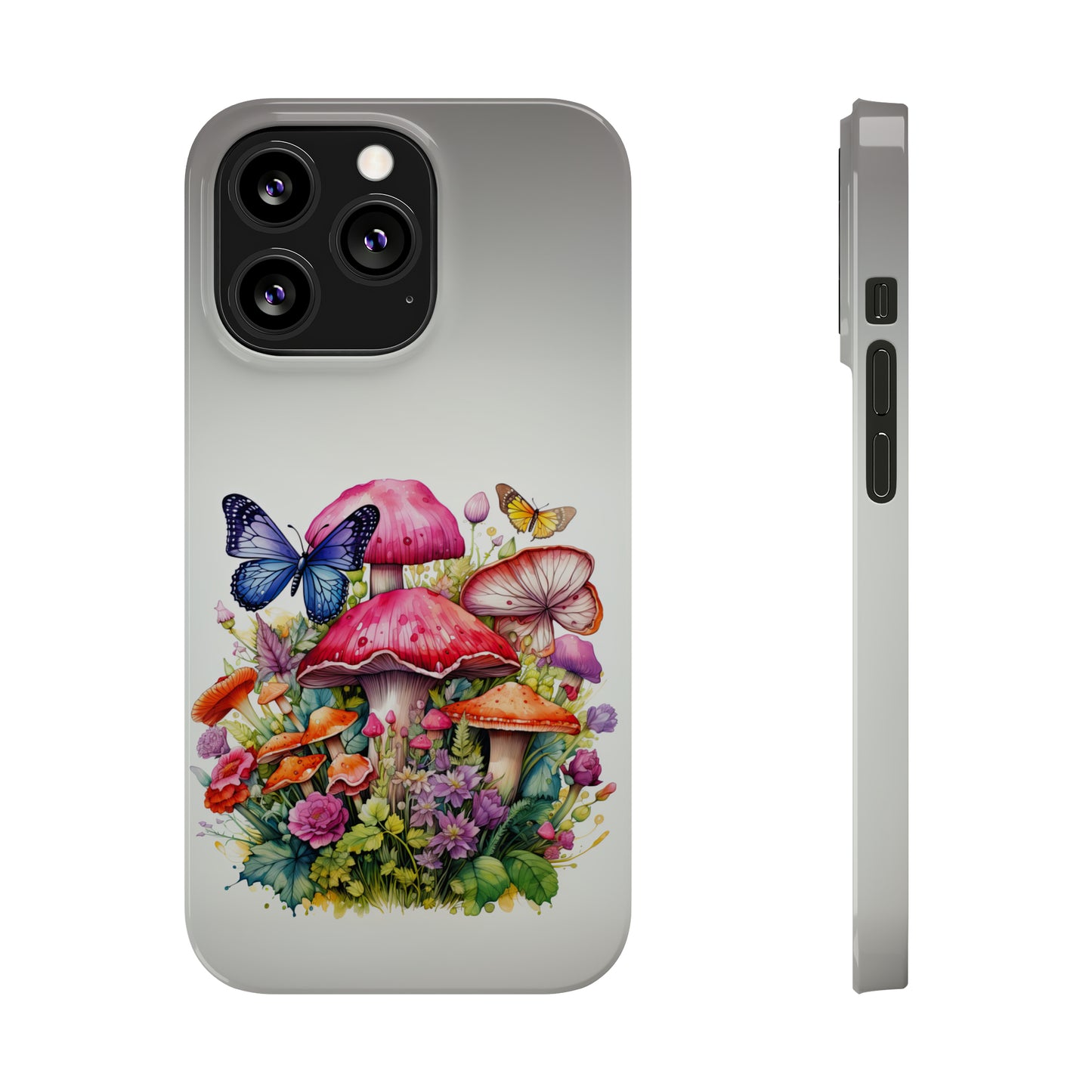 Magical Mushroom Oasis Where Flowers Bloom Amongst Butterflies Iphone 15-12 Slim Phone Case