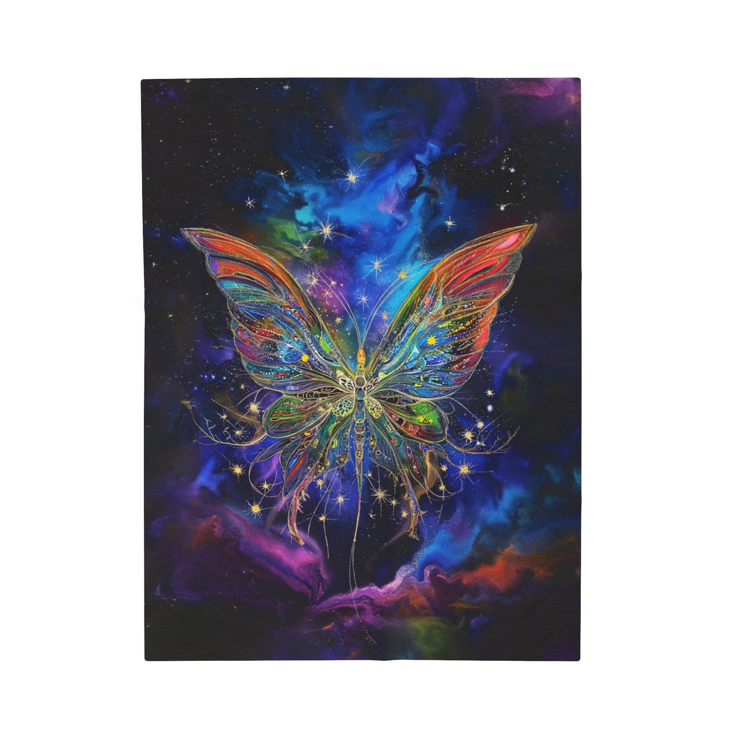 Starlit Majestic Cosmic Monarch Butterfly with Galactic Nebulae Velveteen Plush Blanket 3 Sizes