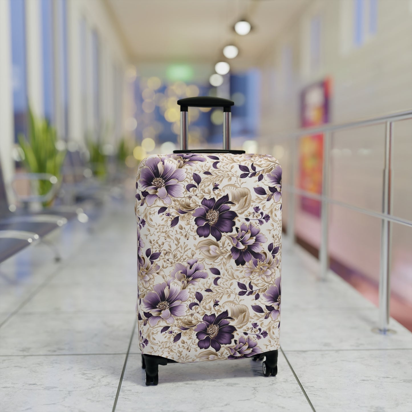 Purple Majesty: Watercolor Floral Design with Gold Foliage Accents  - Luggage Protector and Cover 3 Sizes