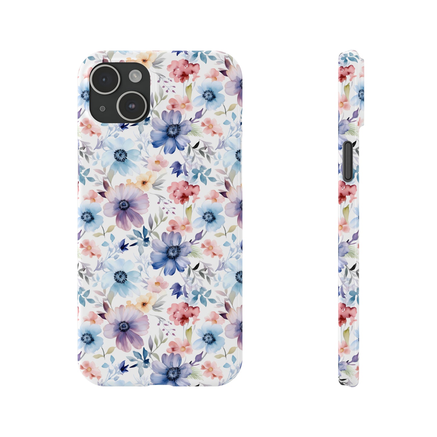 Pastel Pink Purple and Blue Watercolor Flowers Iphone 15-12 Slim Phone Case