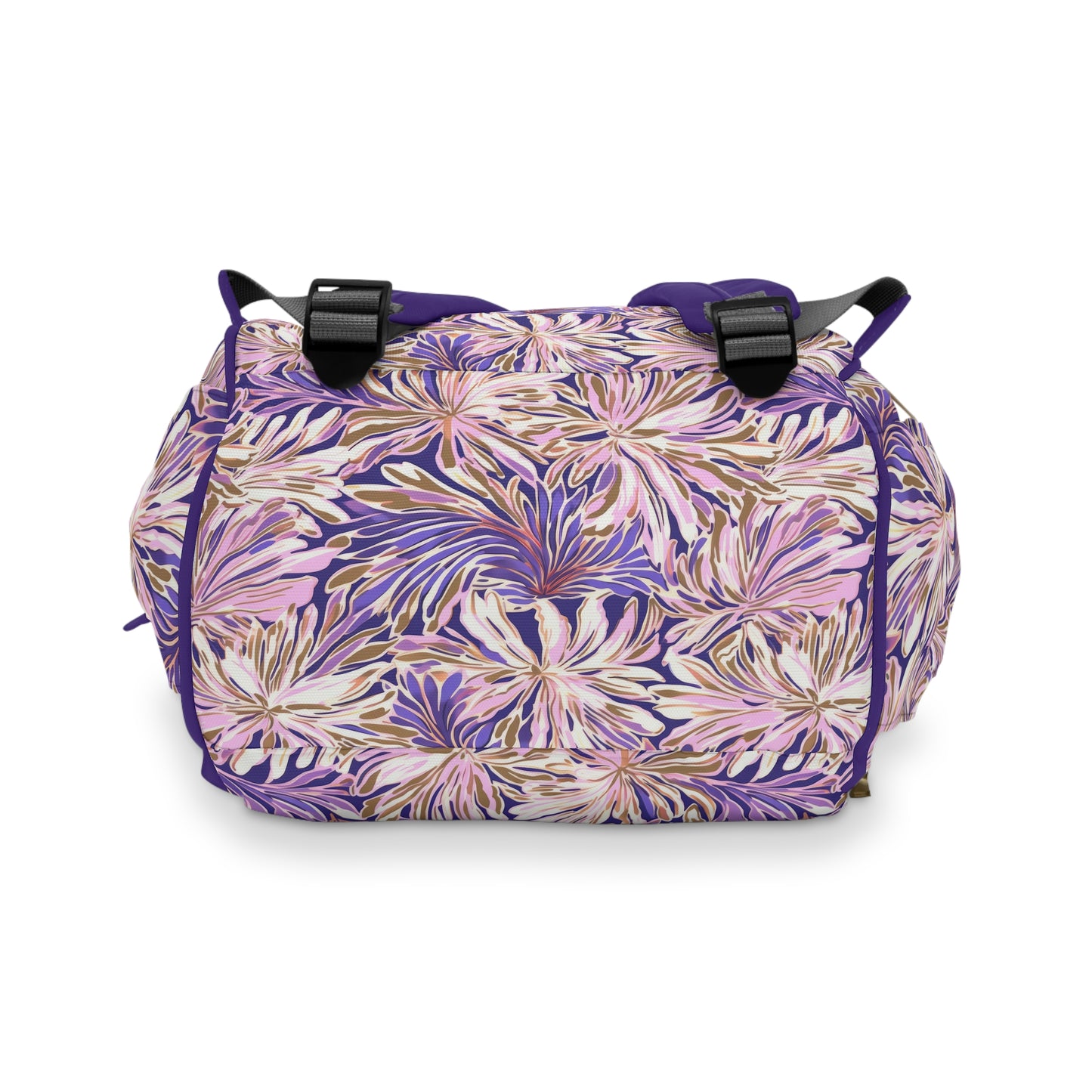 Gilded Blooms: Purple, Pink, and Gold Abstract Watercolor Flowers Multifunctional Diaper Backpack