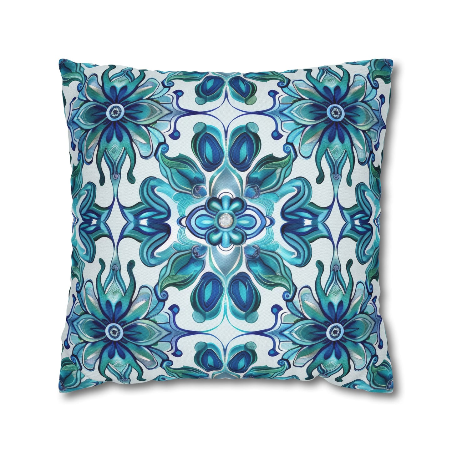 Exquisite Blue Lotus Elegance Floral Mosaic Design Spun Polyester Square Pillowcase 4 Sizes