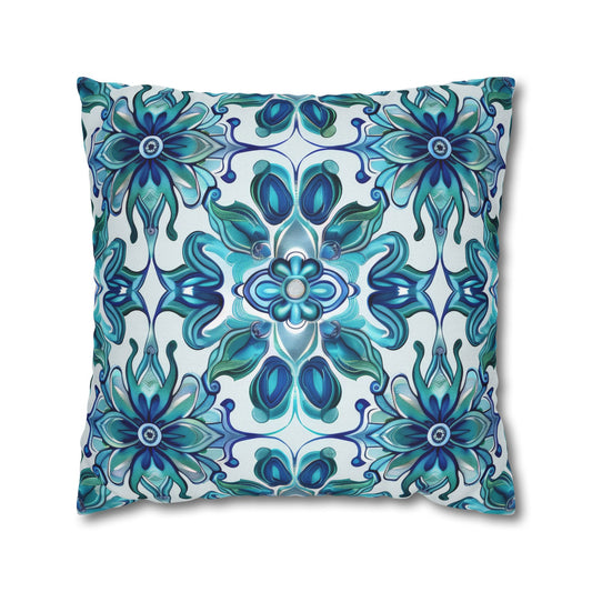 Exquisite Blue Lotus Elegance Floral Mosaic Design Spun Polyester Square Pillowcase 4 Sizes