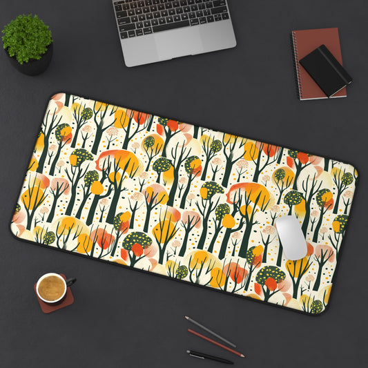 Enchanted Forest of Yellow and Orange Trees on a Speckled Cream Background Extended Gaming Mouse Pad Desk Mat - 3 Sizes