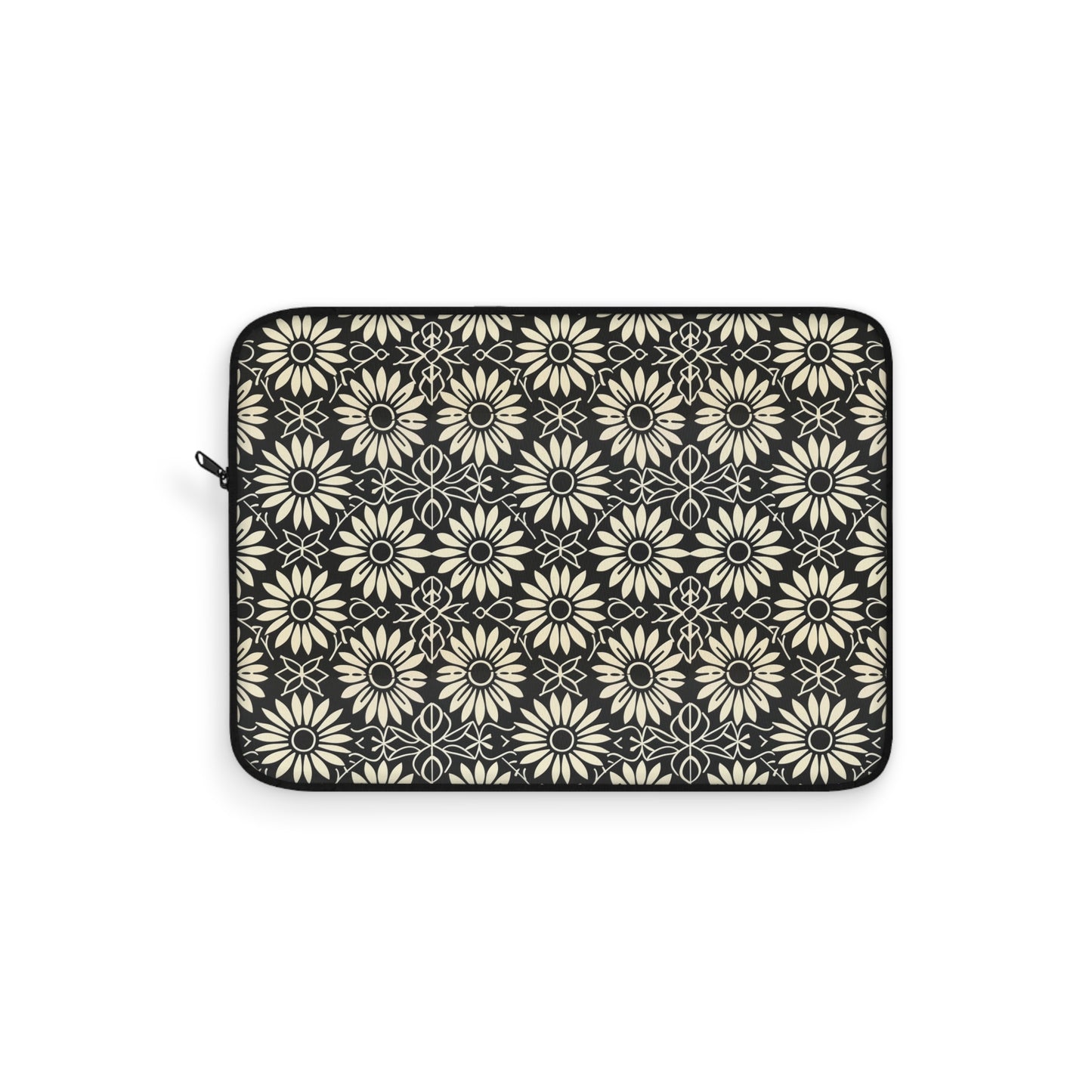 Classic Daisy Black and Off White Elegance Laptop or Ipad Protective Sleeve 3 Sizes Available