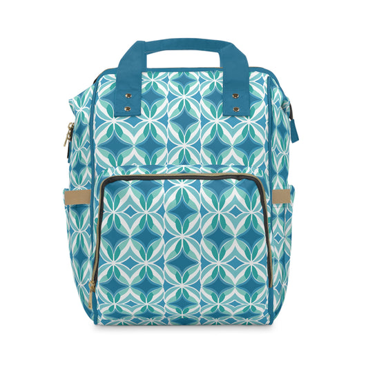 Retro Abstract Blue, Teal, and Aqua Pattern Multifunctional Diaper Backpack