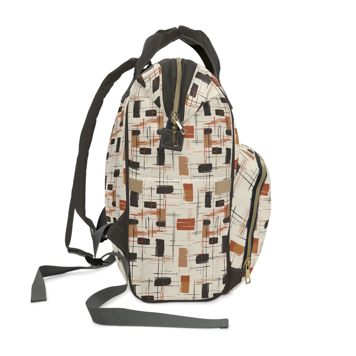 Modern Artistry in Bold and Minimalistic Pattern in a Palette of Black, Dark Orange, and Beige Multifunctional Diaper Backpack