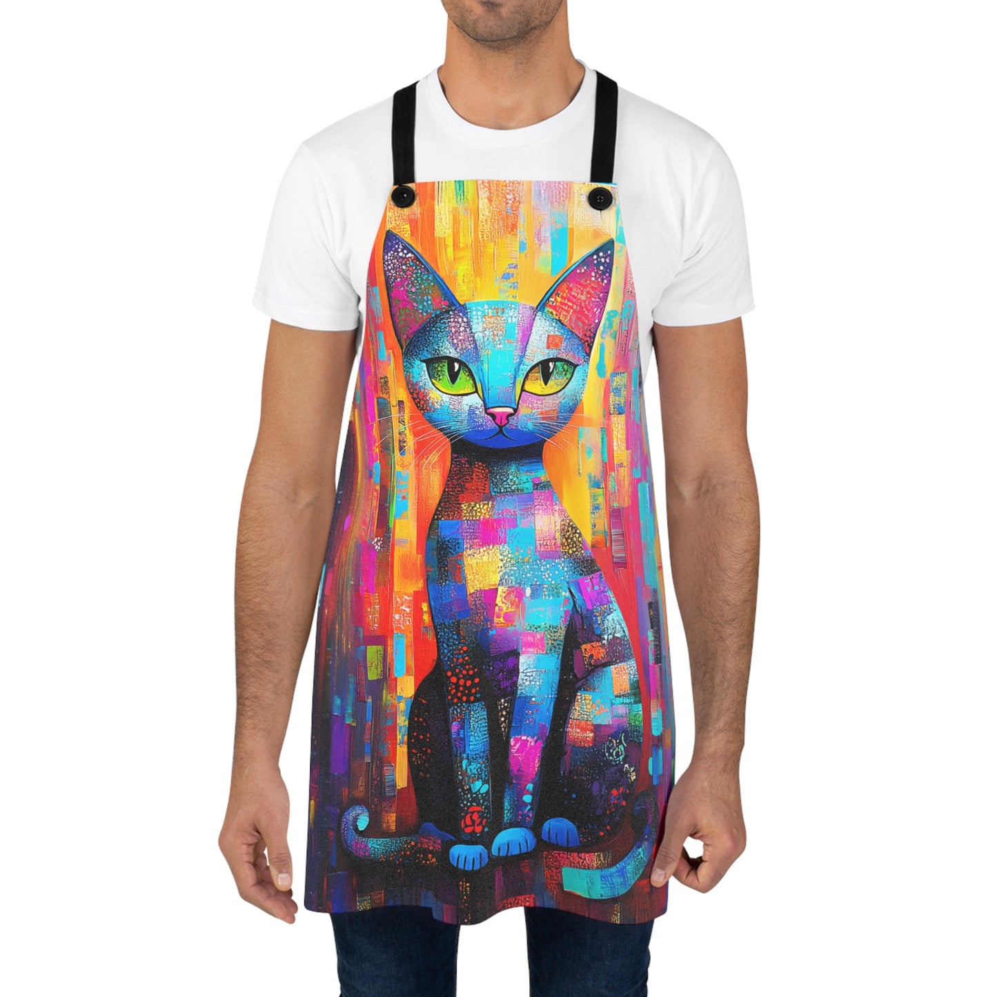 Vibrant Patchwork Abstract Cat Kitchen Chef Apron