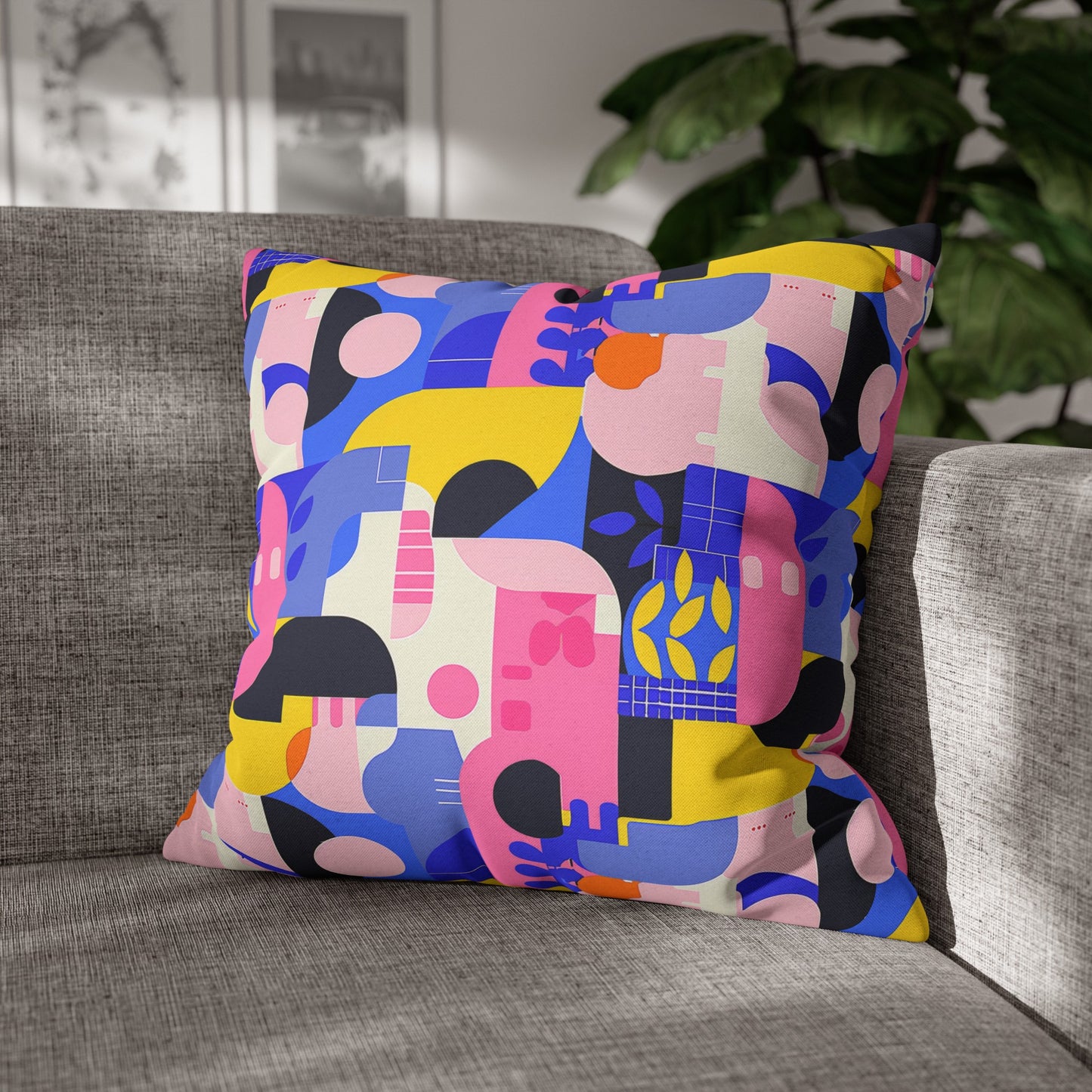 Pop Art in Vibrant Bold Geometric Colors Spun Polyester Square Pillowcase 4 Sizes