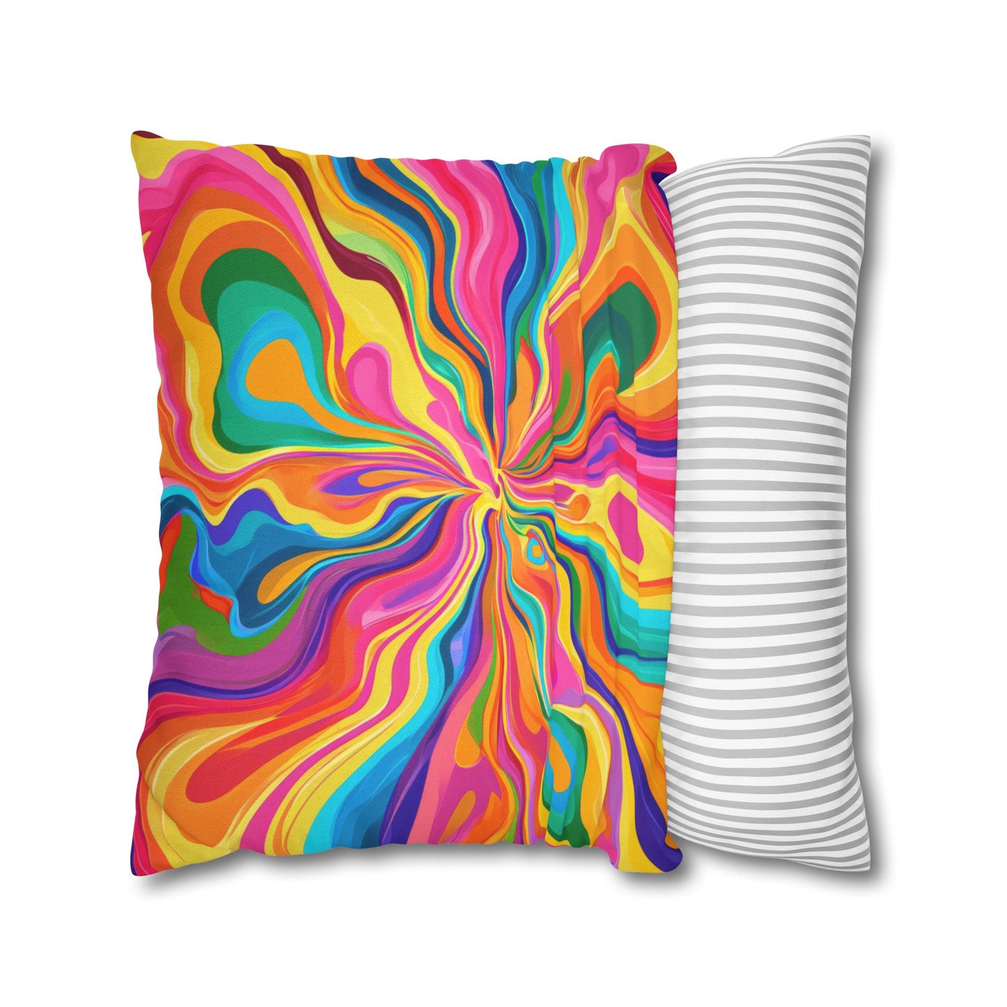 Color Rainbow Fusion Swirl Spun Polyester Square Pillowcase 4 Sizes