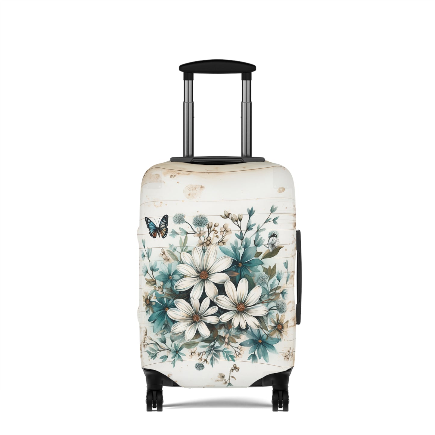 Rustic Charm Bouquet featuring Teal Accents White Wild Daisies with Butterflies  Luggage Protector and Cover 3 Sizes