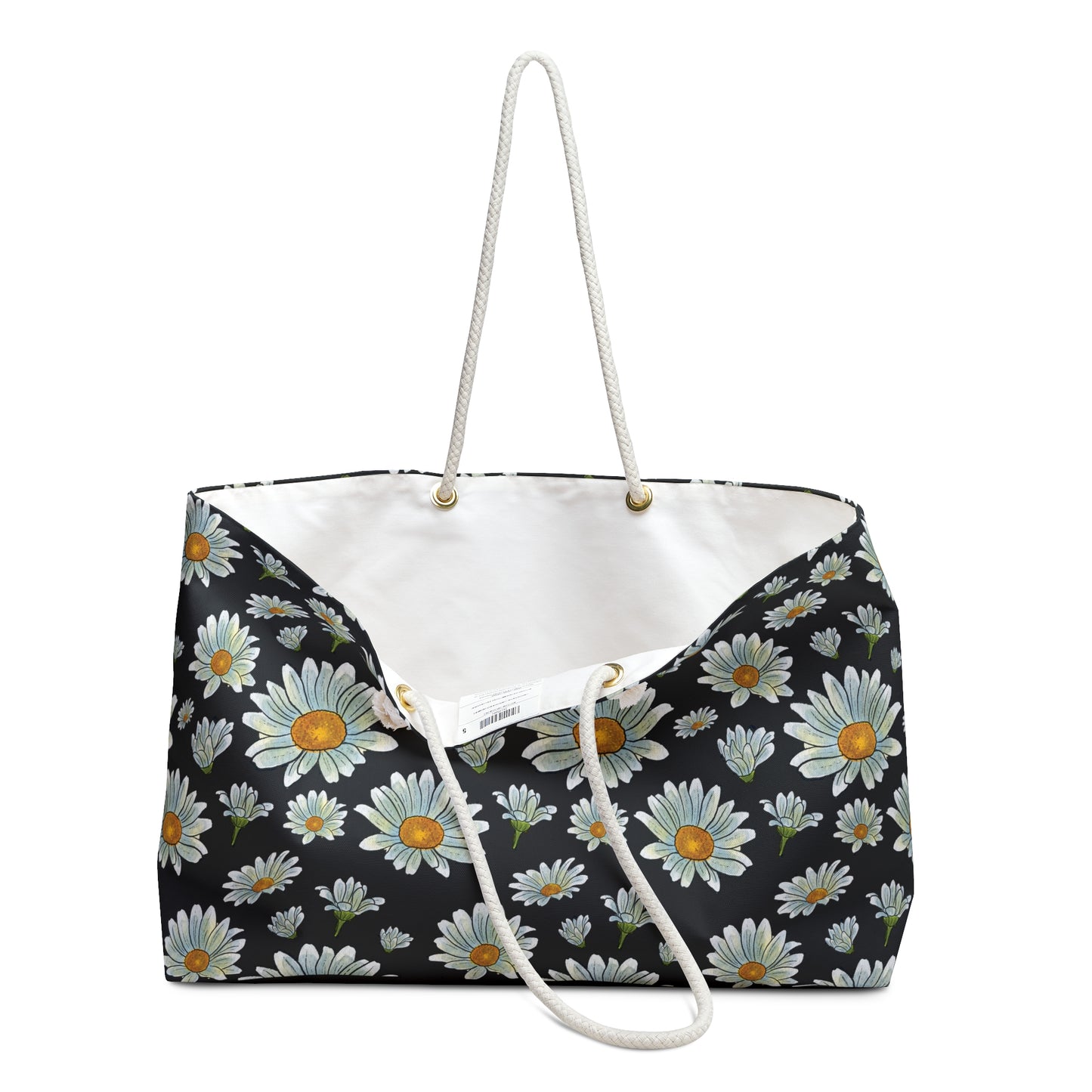 Large Watercolor Summer Daisies Blooming Against a Bold Black Background - Weekender Oversized Canvas Tote Bag 24" × 13"