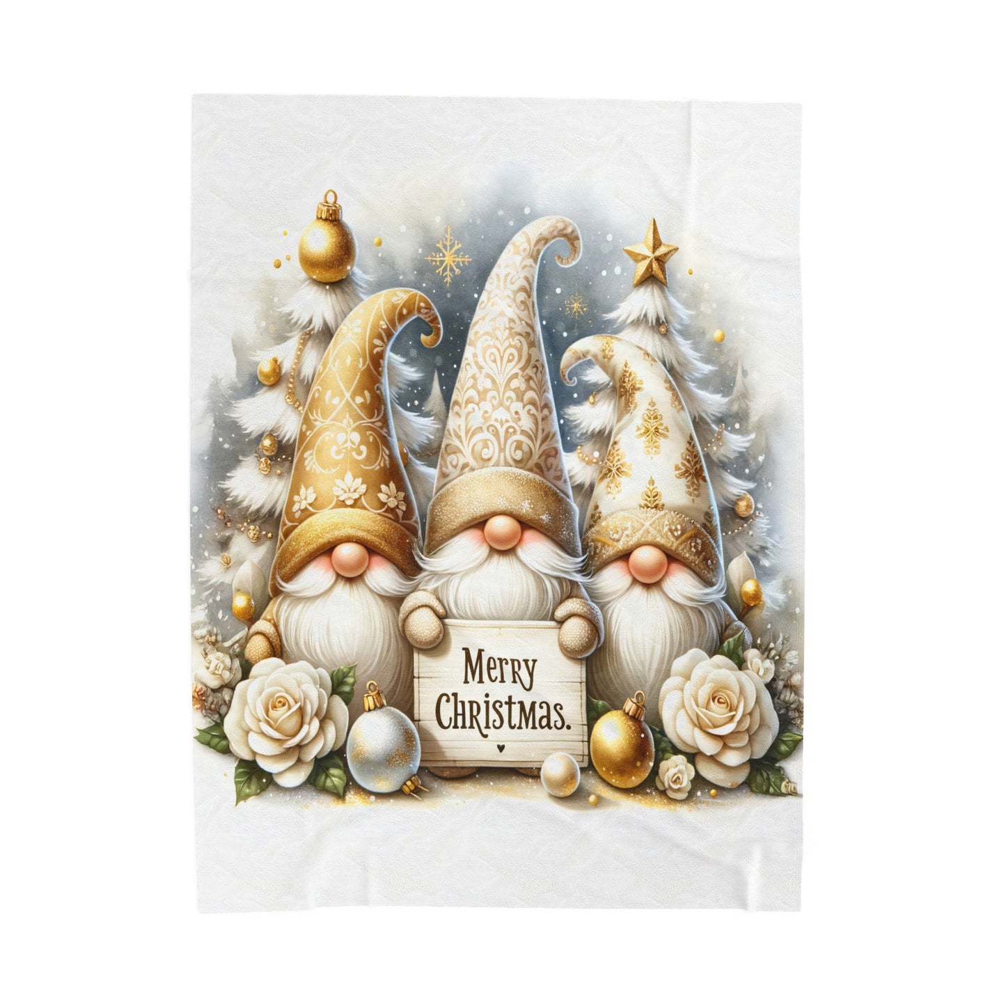 Gnomes Golden Merry Christmas Velveteen Plush Blanket 3 Sizes