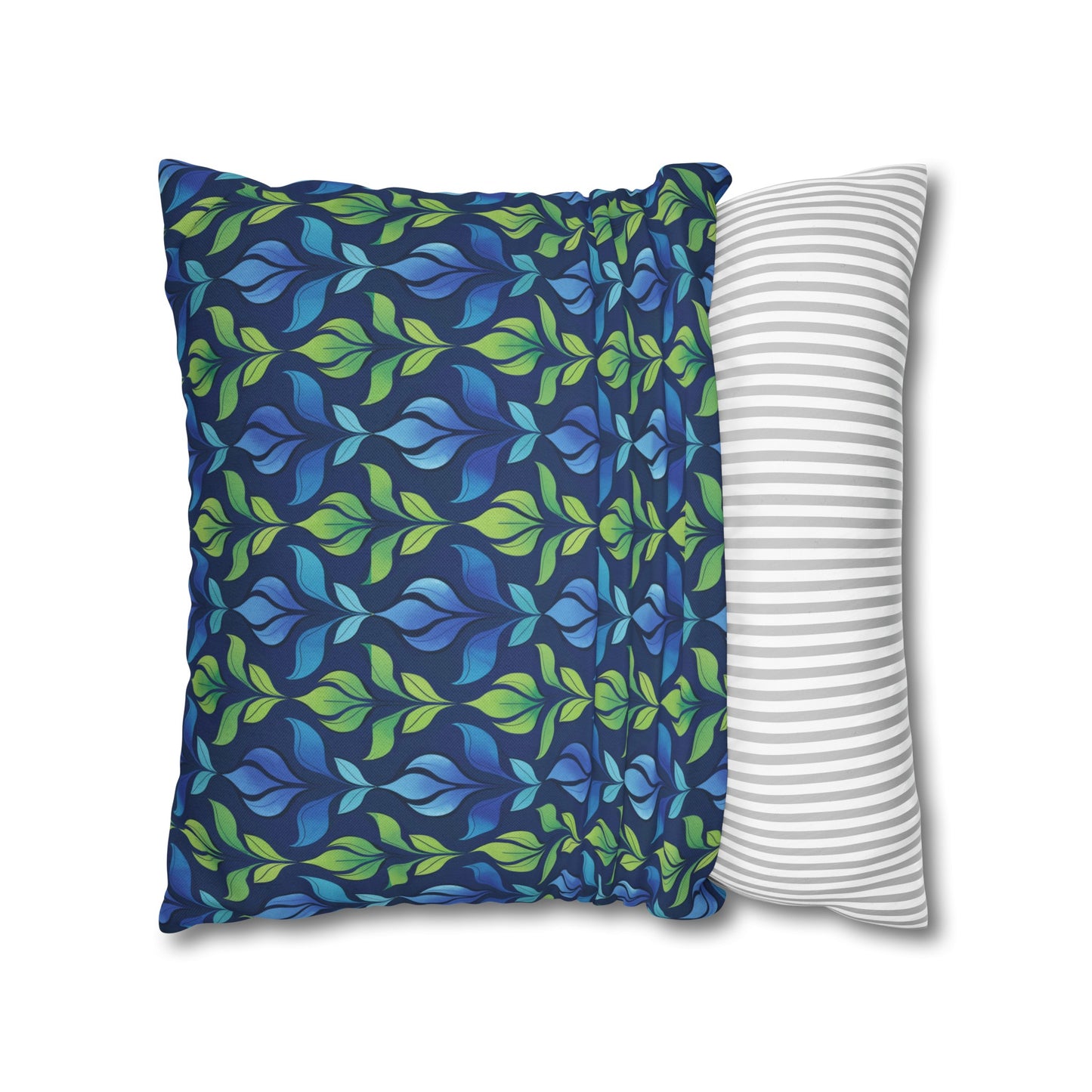 Vintage Blue and Green Botanical Spun Polyester Square Pillowcase 4 Sizes