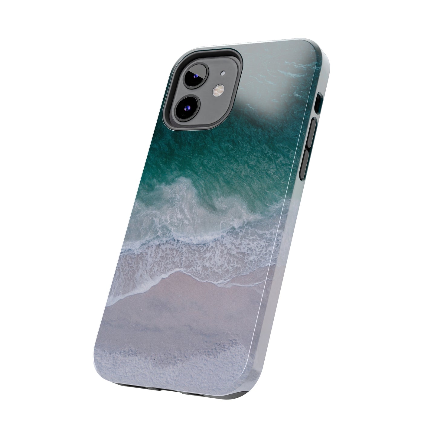 Ocean's Embrace: Deep Green Waters with White Waves Crashing onto the Beach Design Iphone Tough Phone Case