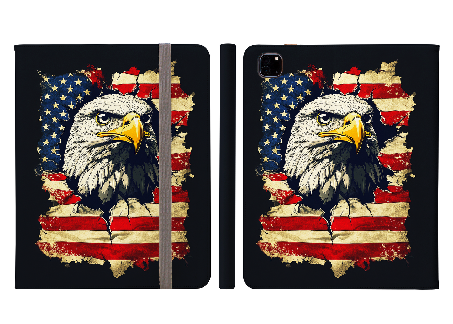 Bold Patriotism American Bald Eagle and Tattered American Flag Protective iPad Pro 11 & Pro 12.9 Protective Case and Pencil Holder