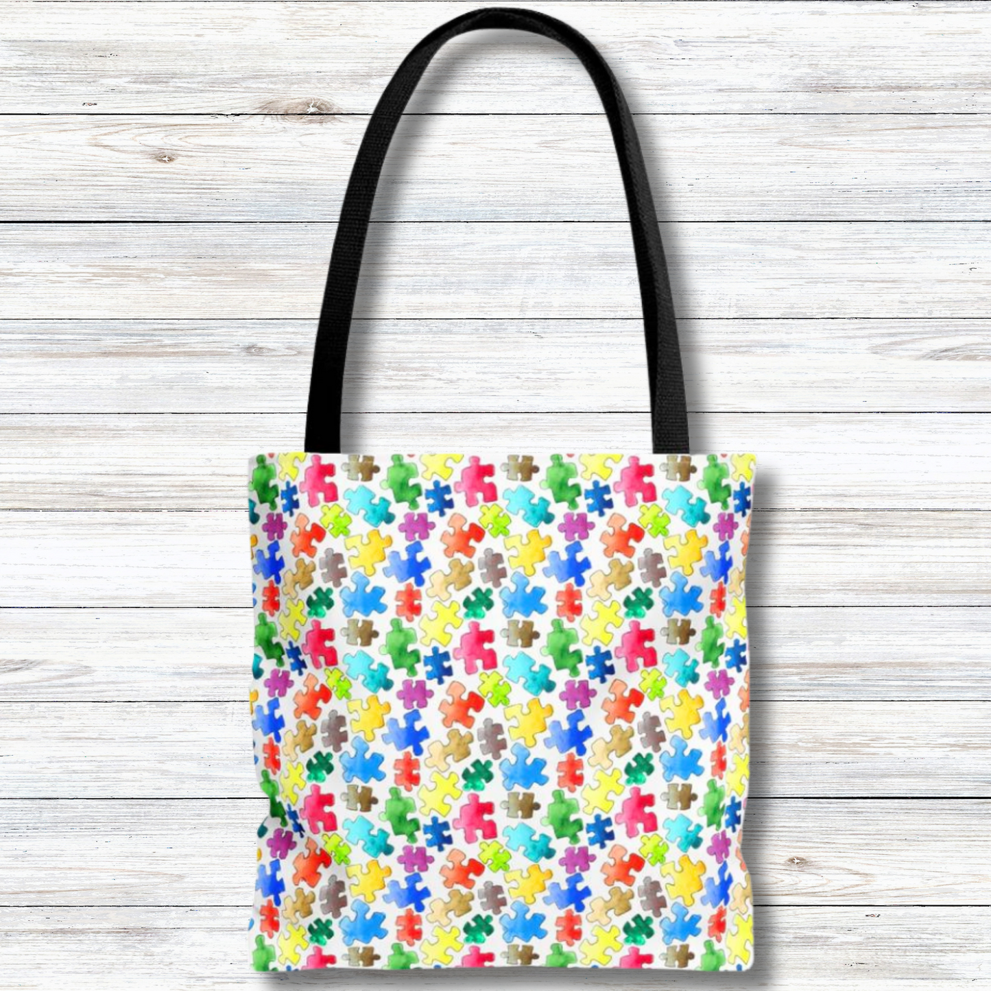 Rainbow Puzzle Pieces - Canvas Tote 3 Sizes