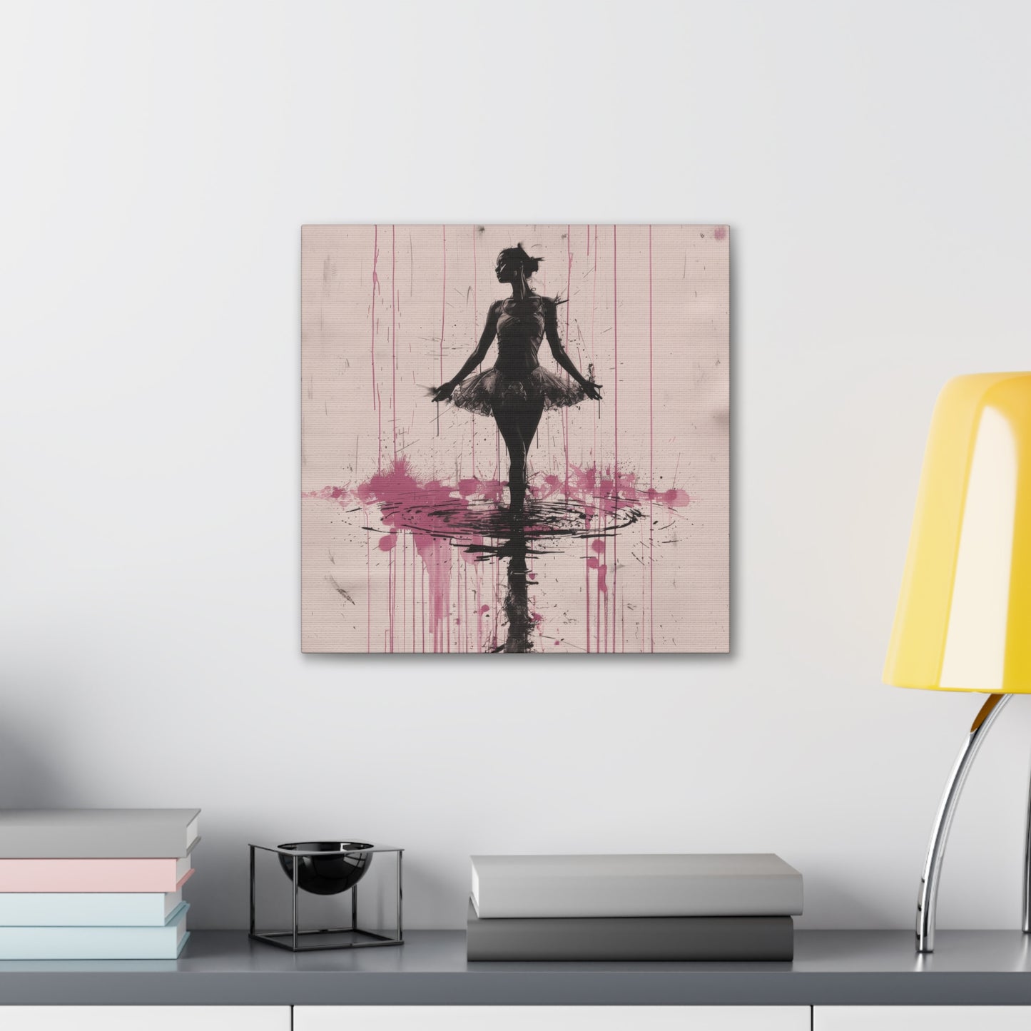 Grace in the Rain Abstract Ballerina Dancing Amidst Pink Showers Print on Canvas Gallery - 13 Sizes