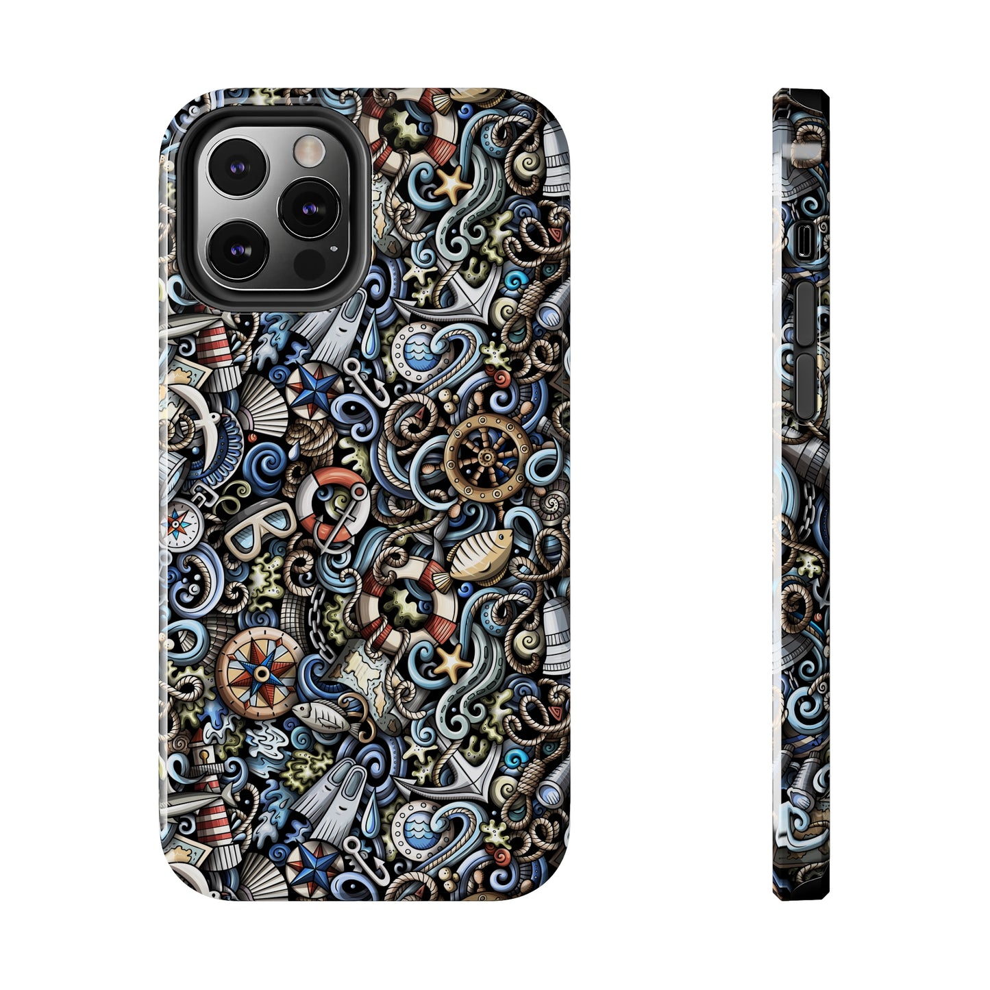 Nautical Ocean Navigation and Sealife Cartoon Design Iphone Tough Phone Case