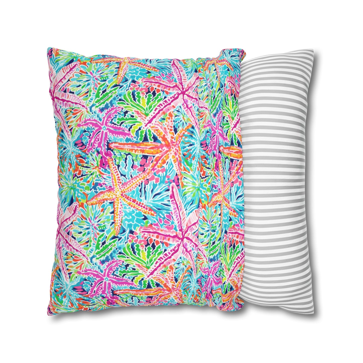 Oceanic Opulence: Vibrant Watercolor Starfish in a Sea of Color Spun Polyester Square Pillowcase 4 Sizes