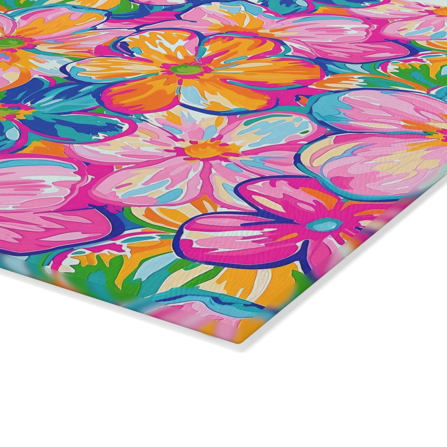 Chromatic Blossoms: Large Watercolor Flowers in Mixed Pinks, Blues, and Oranges Cutting Board 2 Sizes