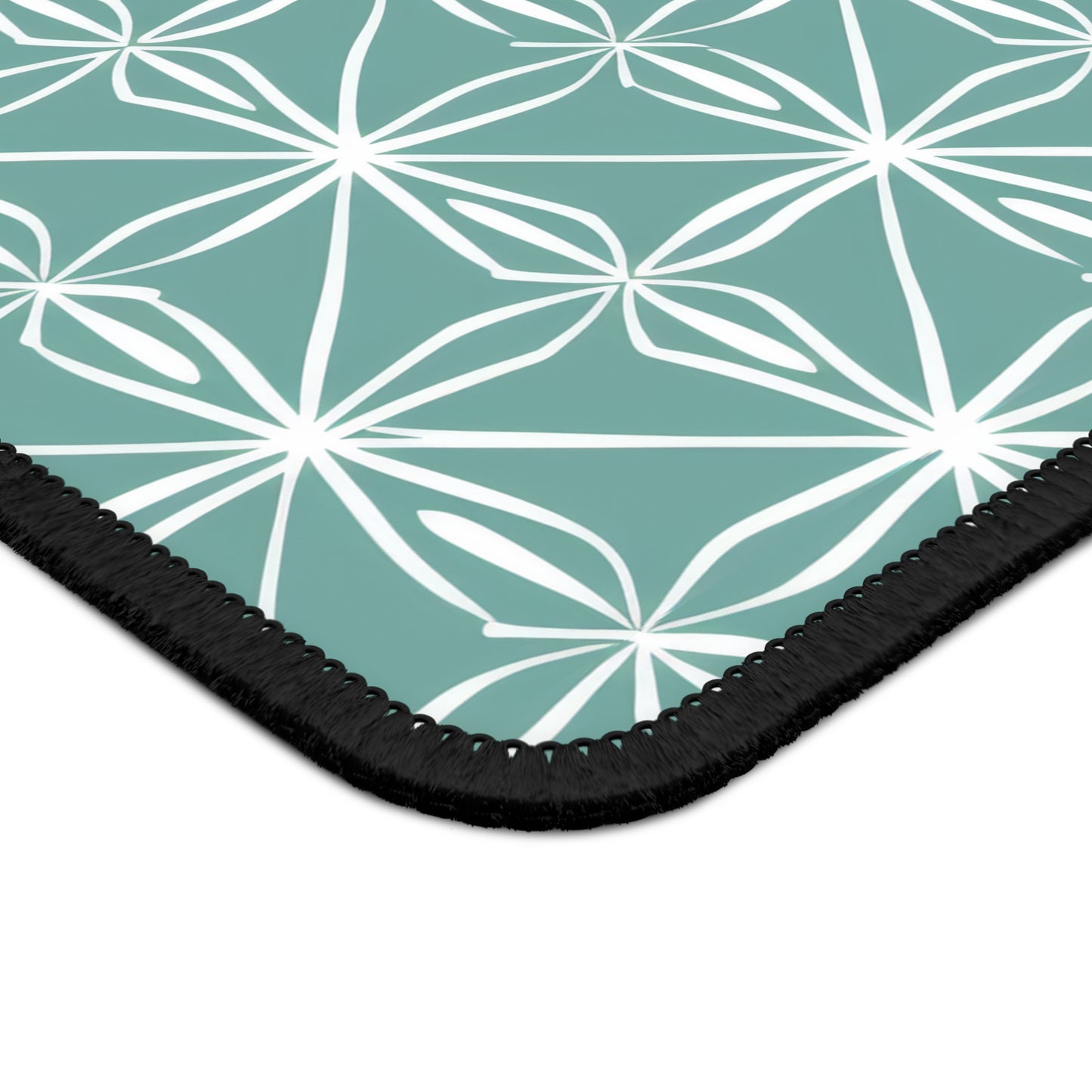 Elegant Minimalist Geometric Line Art in White and Teal Pattern Gaming Mouse Pad with Finished Edges