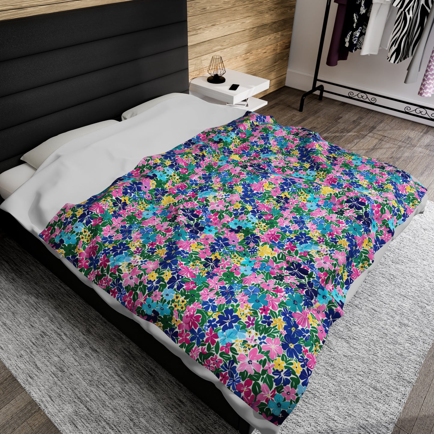 Rainbow Blooms: Vibrant Multi-color Watercolor Flowers in Full Bloom Velveteen Plush Blanket 3 Sizes