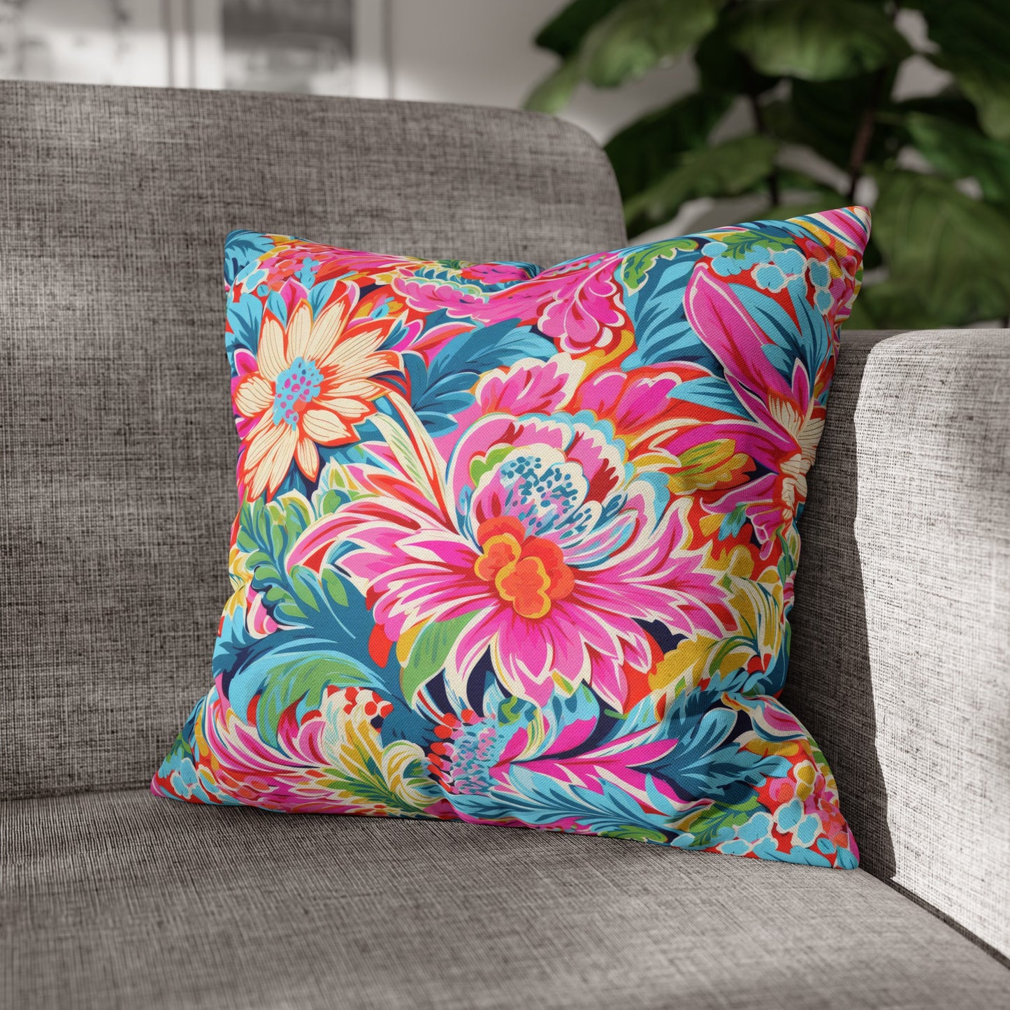 Coastal Summer Blooms: Bright Floral Watercolors in Coastal Hues Spun Polyester Square Pillowcase 4 Sizes