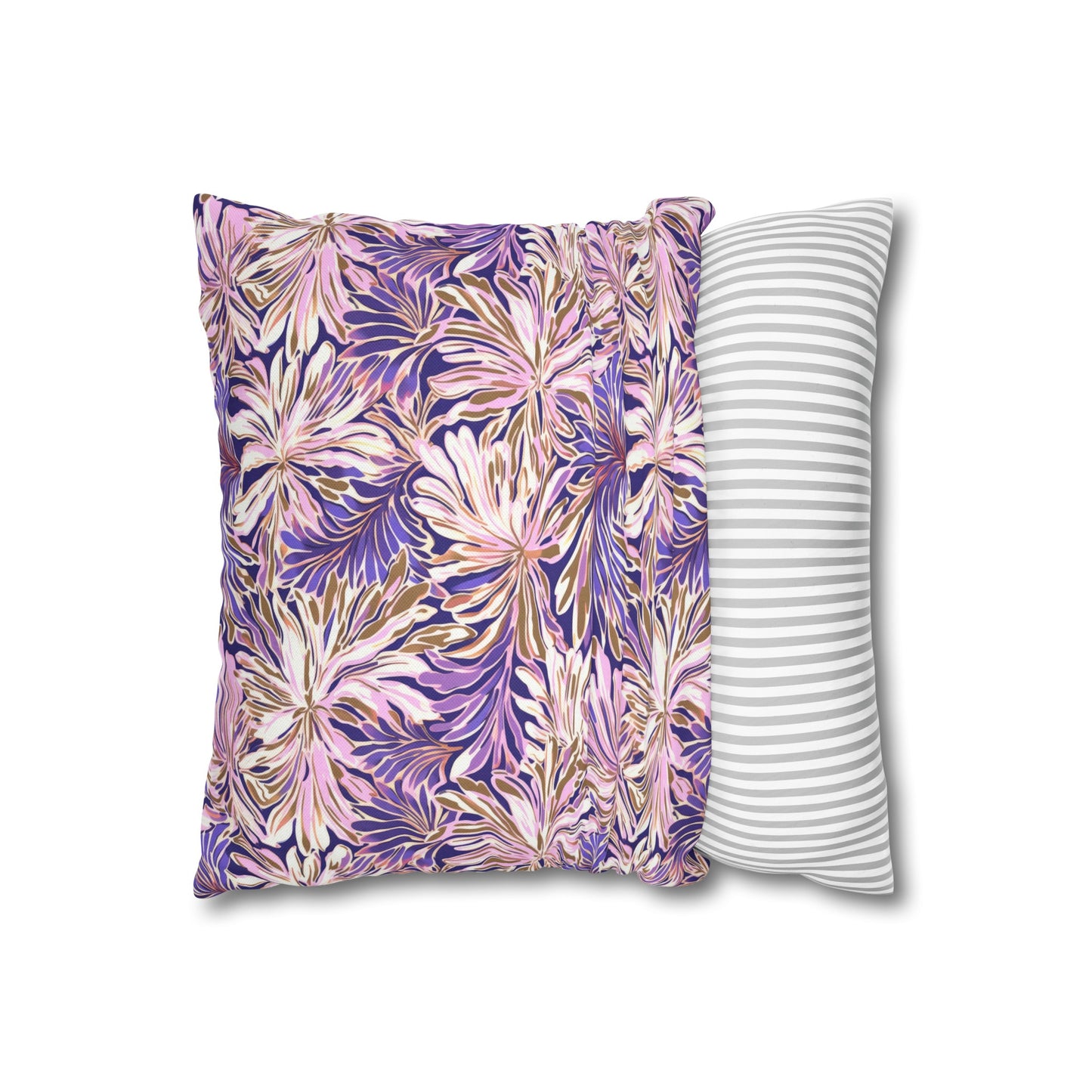 Gilded Blooms: Purple, Pink, and Gold Abstract Watercolor Flowers Spun Polyester Square Pillowcase 4 Sizes