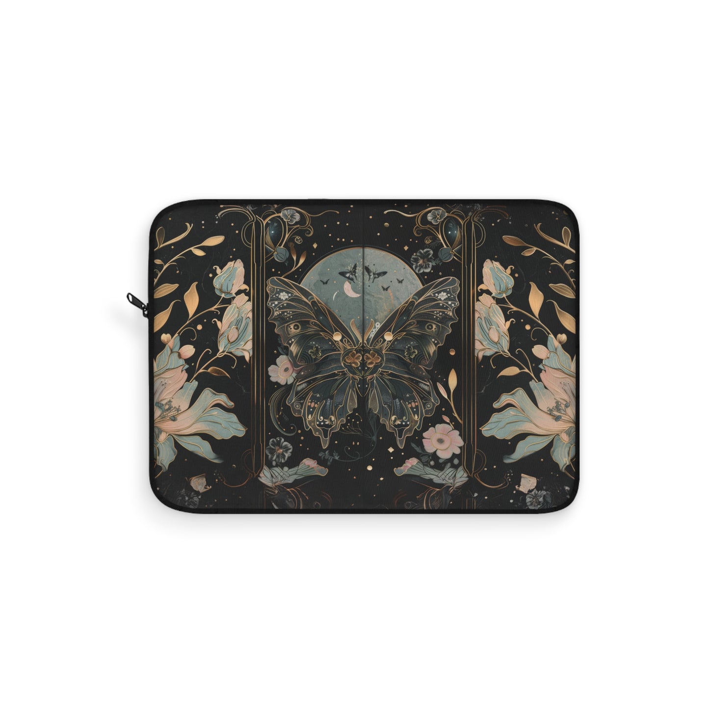 Golden Nocturne Art Nouveau Butterfly and Moonlit Floral Laptop or Ipad Protective Sleeve 3 Sizes Available