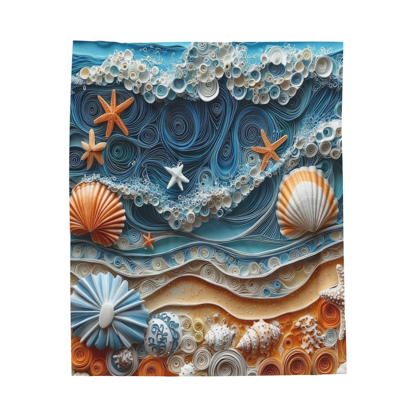 Sea Scape Sea Shells Starfish Ocean Beach Velveteen Plush Blanket 3 Sizes