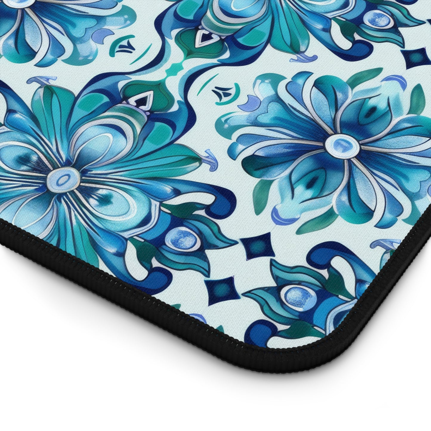 Majestic Florals in A Lush Array of Teal and Blue Blossoms Gaming Mouse Pad  Desk Mat  - 3 Sizes