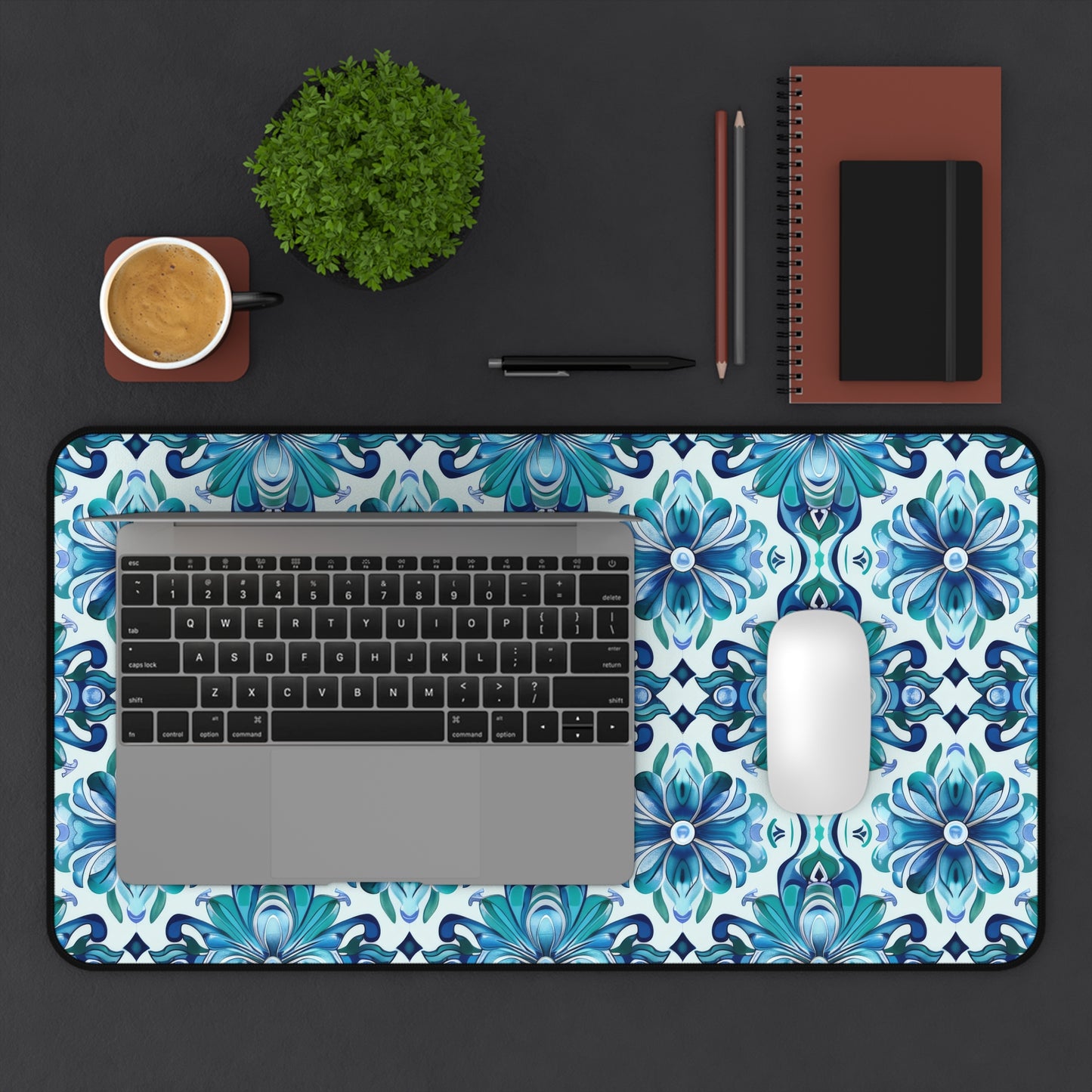 Majestic Florals in A Lush Array of Teal and Blue Blossoms Gaming Mouse Pad  Desk Mat  - 3 Sizes