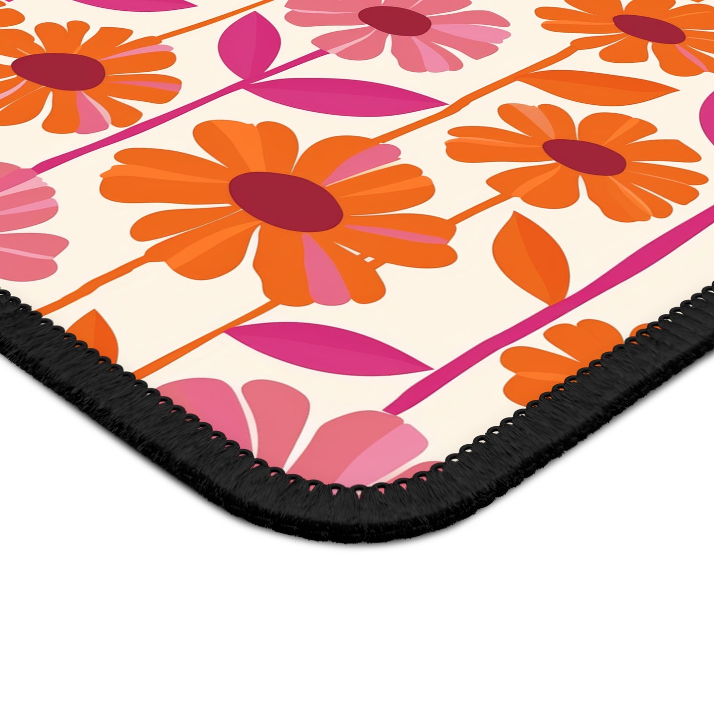 Retro Floral Bliss with Bold Pink and Orange Flower Design Gaming Mouse Pad with Finished Edges