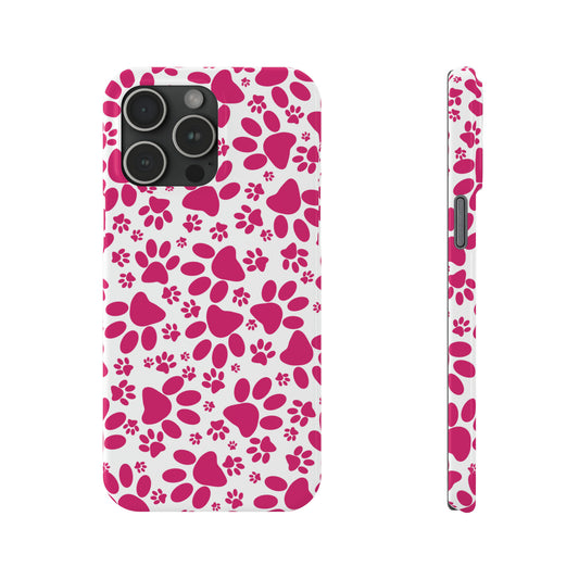 Vibrant Tracks: Hot Pink Animal Paw Prints Iphone 15-12 Slim Phone Case