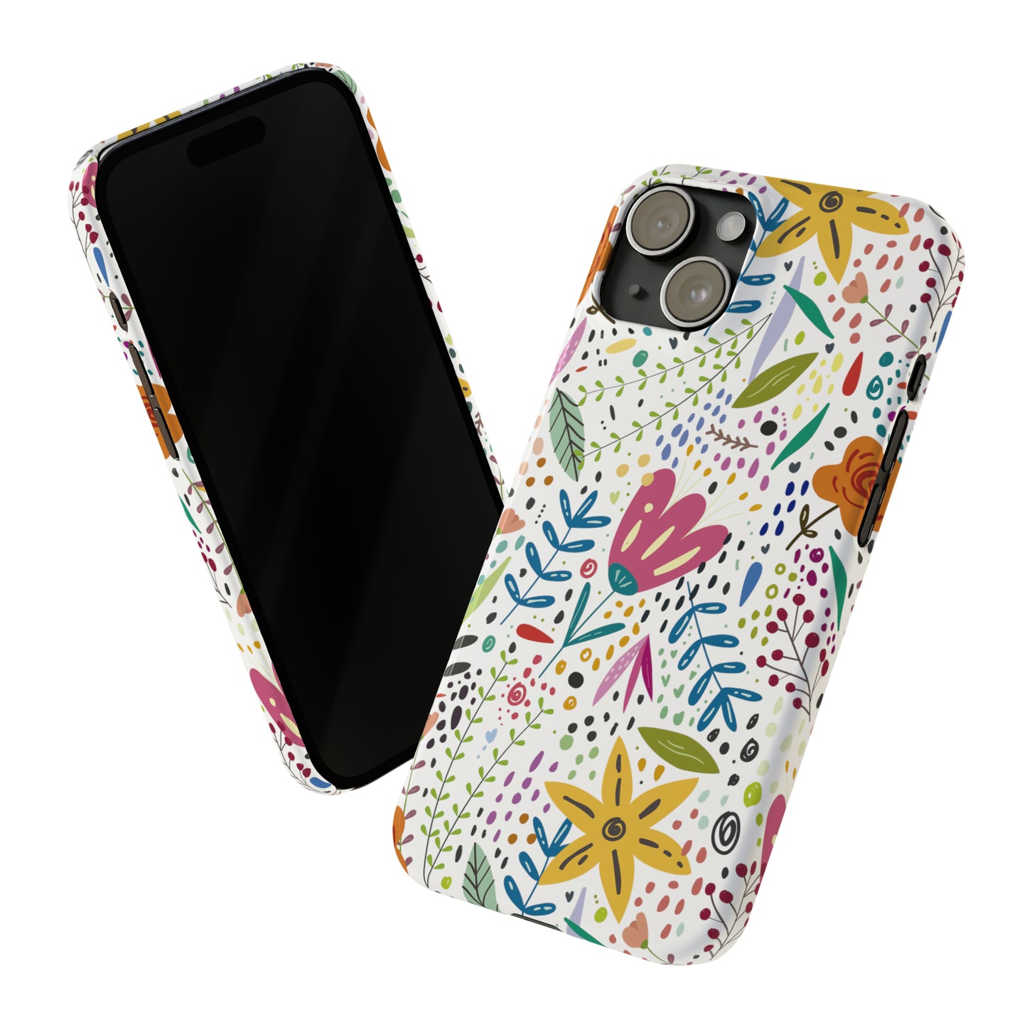 Springtime Splendor: Hand-Drawn Flowers Bursting with Vibrant Colors Design Iphone 15-12 Slim Phone Case