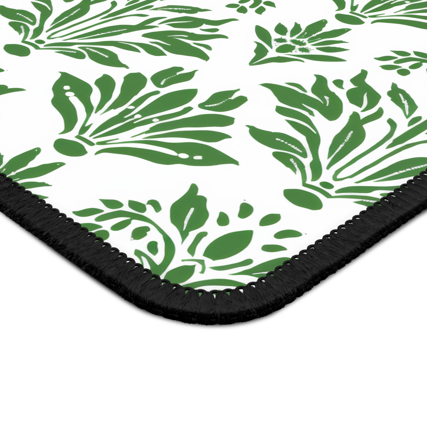 Green Floral Indian Block Print Pattern Gaming Mouse Pad with Finished Edges