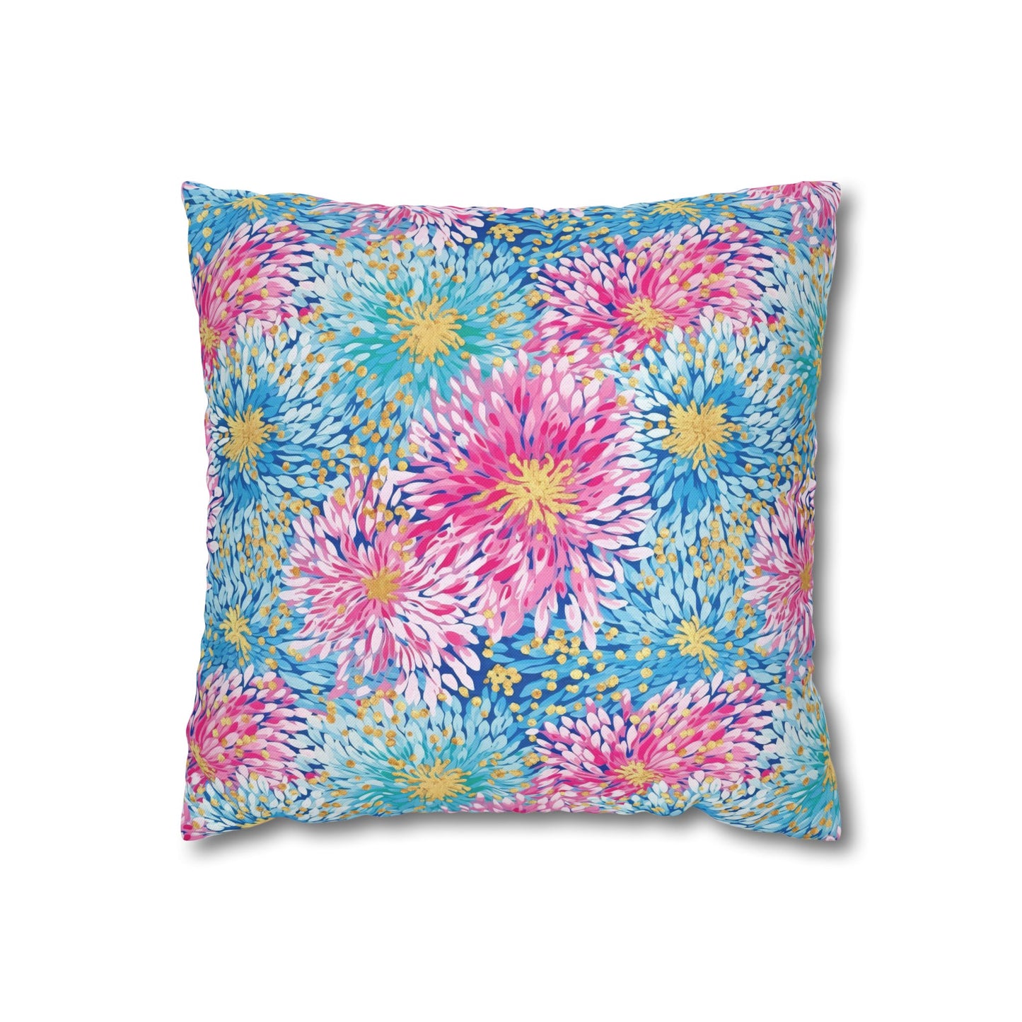 Pastel Harmony: Watercolor Chrysanthemums in Pink, Blue, and Yellow Spun Polyester Square Pillowcase 4 Sizes