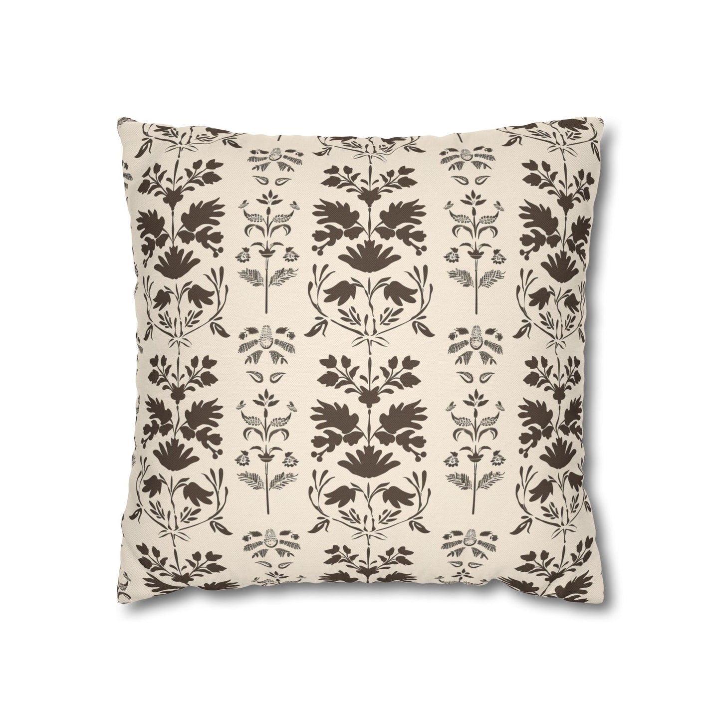 Early American Stencil-Inspired Beige and Brown Floral Pattern Spun Polyester Square Pillowcase 4 Sizes